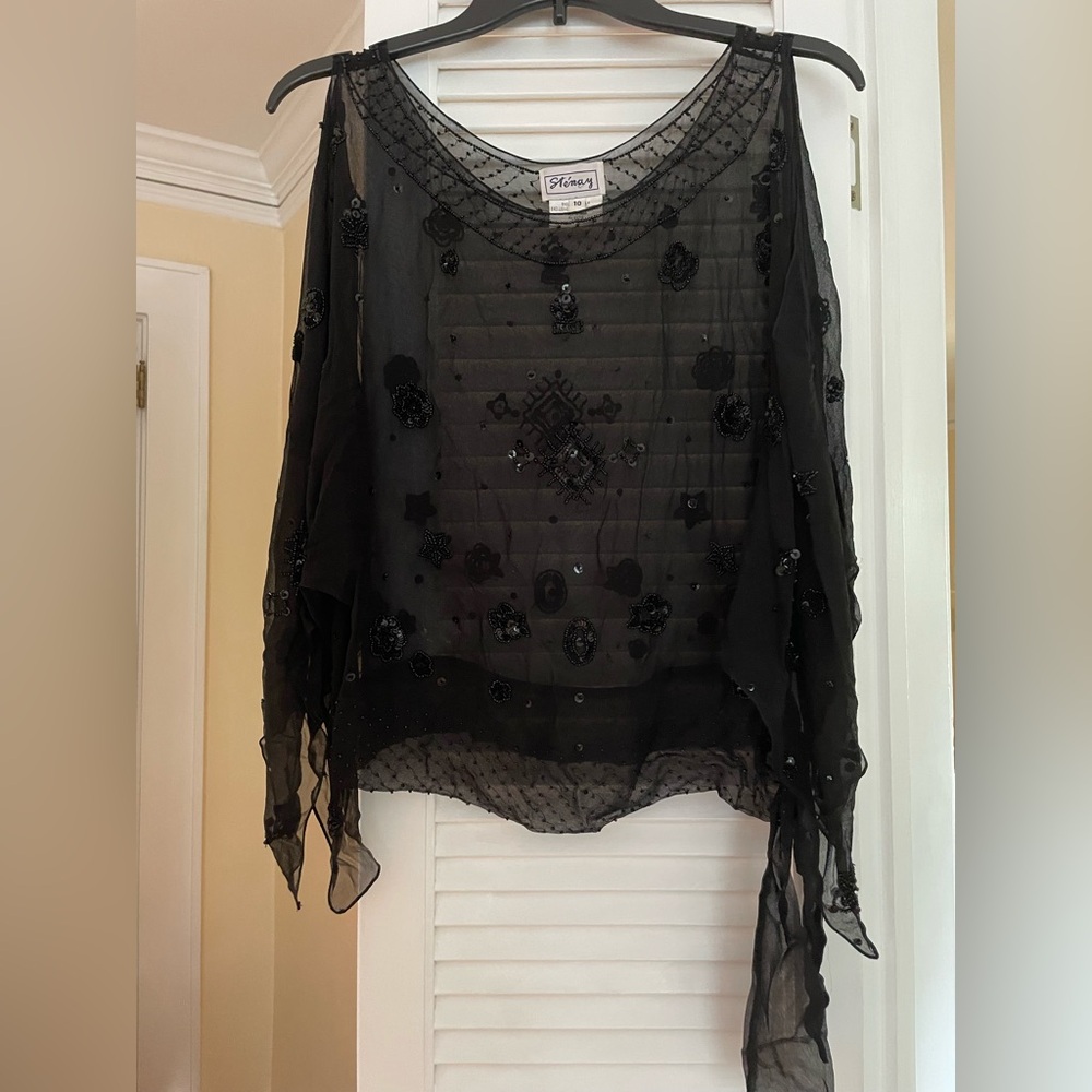 Elegant Black Sheer Top with beading